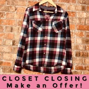 Natural Reflections red blue white plaid shirt